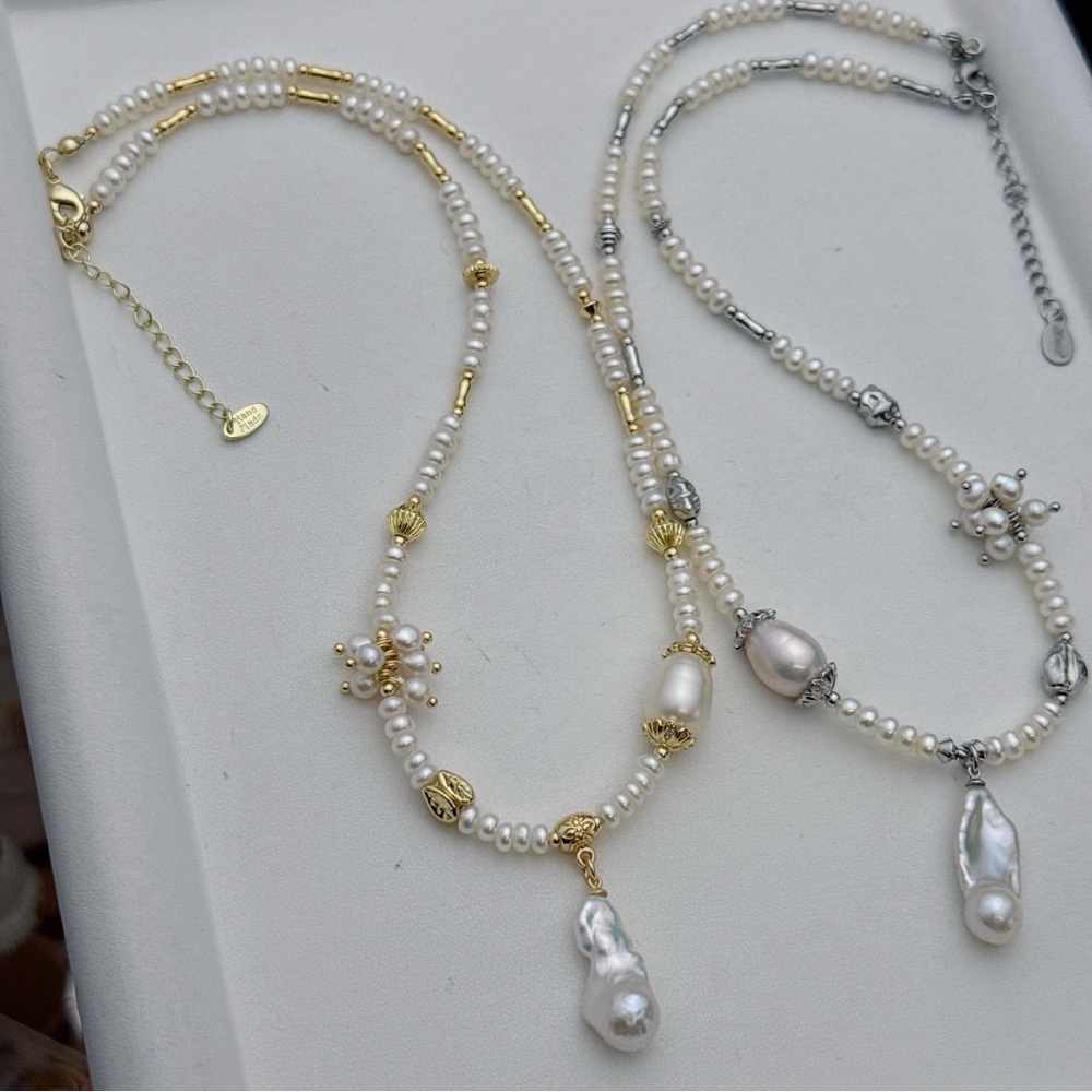 26X16 Handmade Freshwater Pearl Necklace with Mini Flame ball Pearl Pendant - Picture 2 of 9